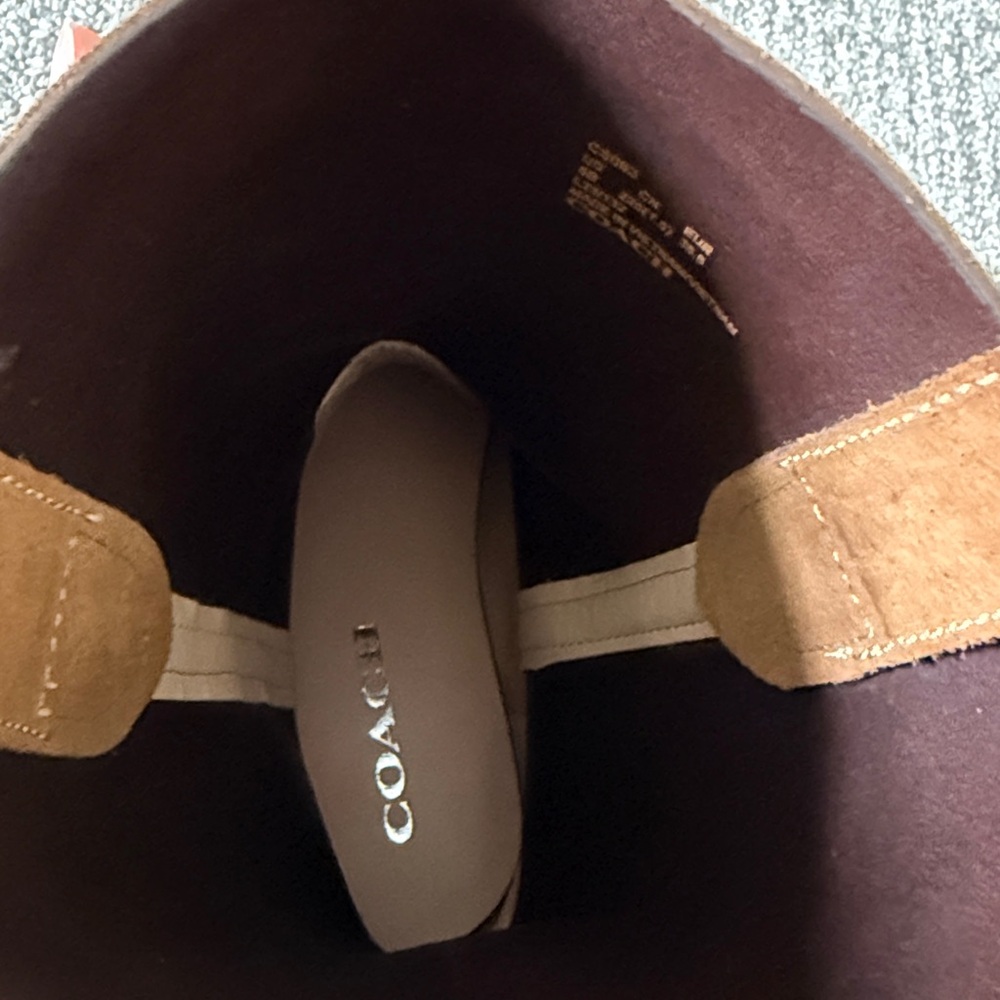 New COACH Tara Moto Suede Leather Tan Boots 5 Shoes - Picture 13 of 17